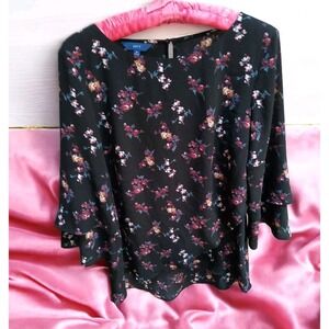 Women's Apt. 9® Tiered Tulip Hem Top Black Floral Size M